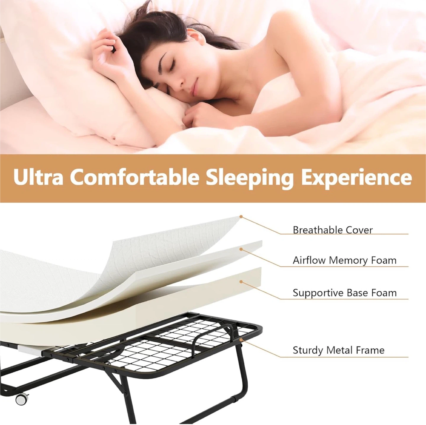 75" x 38" Folding Bed with Mattress, Foldable Portable Rollaway - photo 5