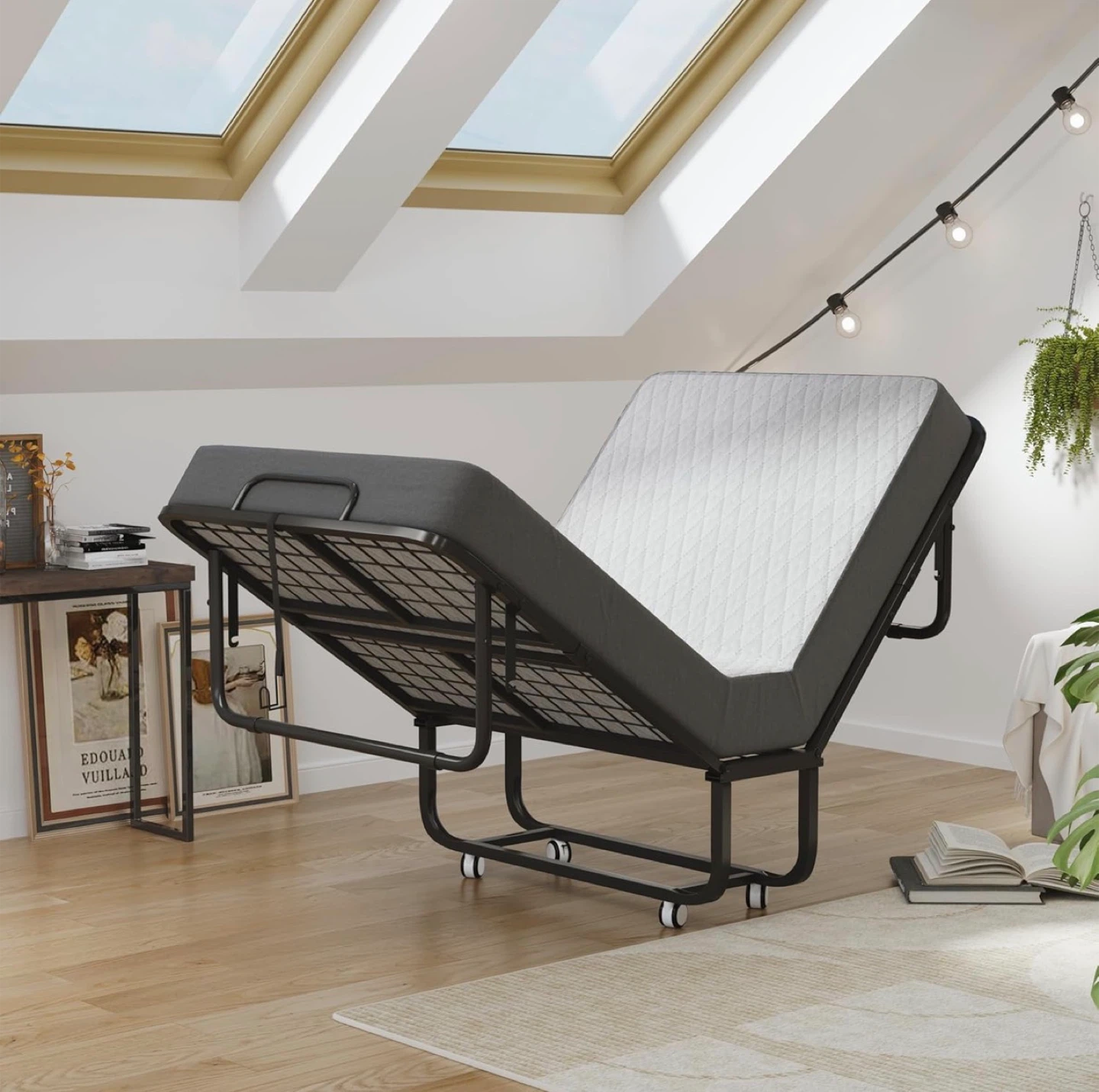 75" x 38" Folding Bed with Mattress, Foldable Portable Rollaway