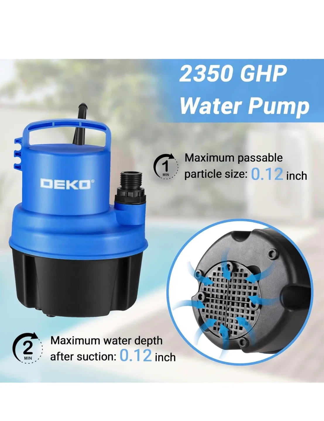 DEKO 1/2 HP 2350GPH Submersible Water Pump - Like New! image indicator(3)