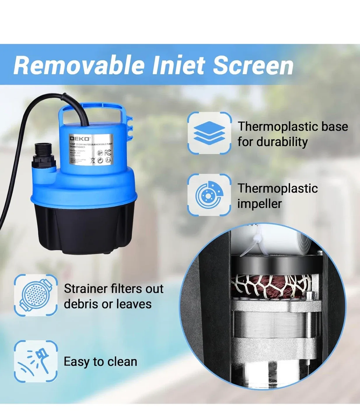 DEKO 1/2 HP 2350GPH Submersible Water Pump - Like New! image indicator(4)