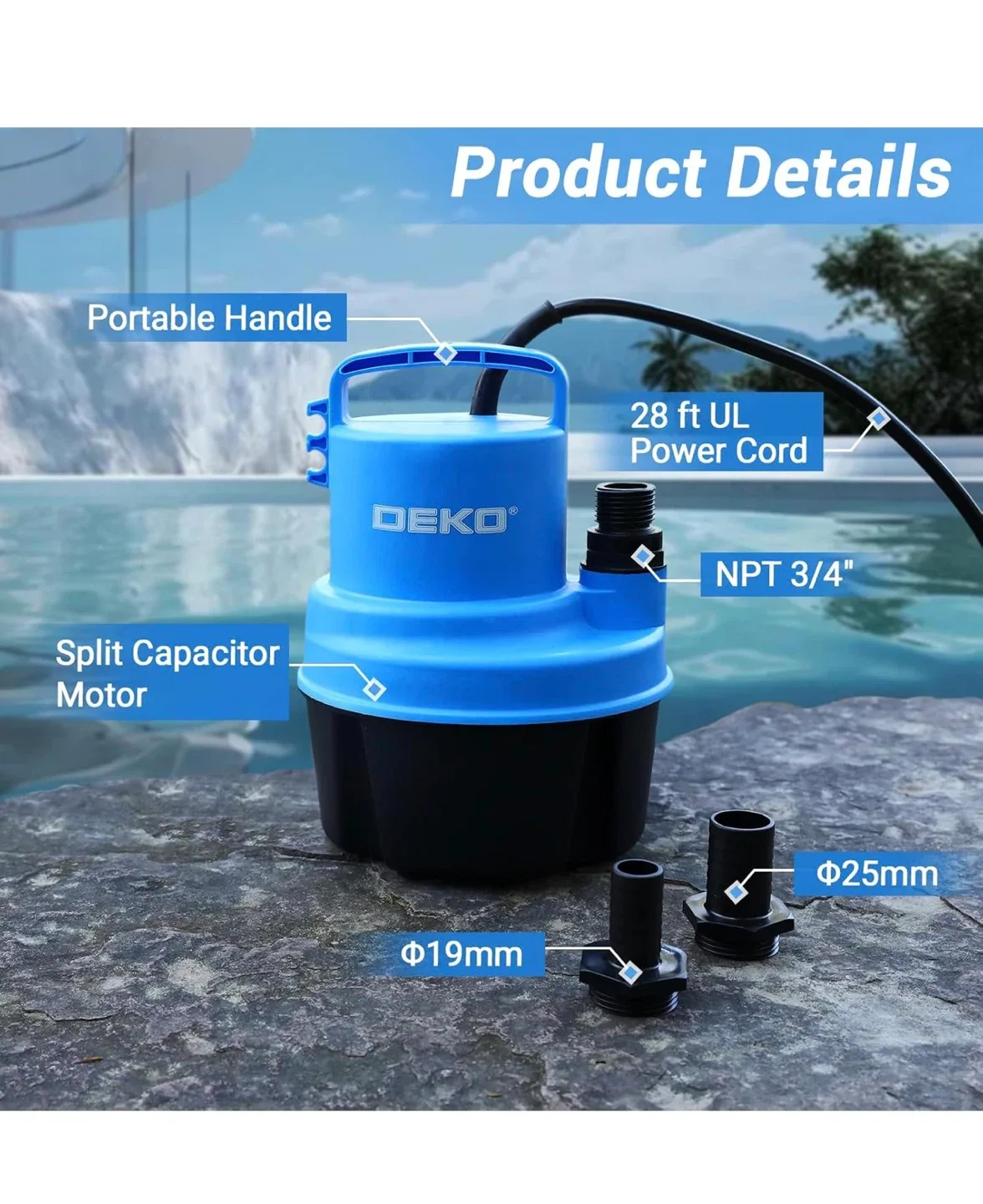 DEKO 1/2 HP 2350GPH Submersible Water Pump - Like New! image indicator(5)