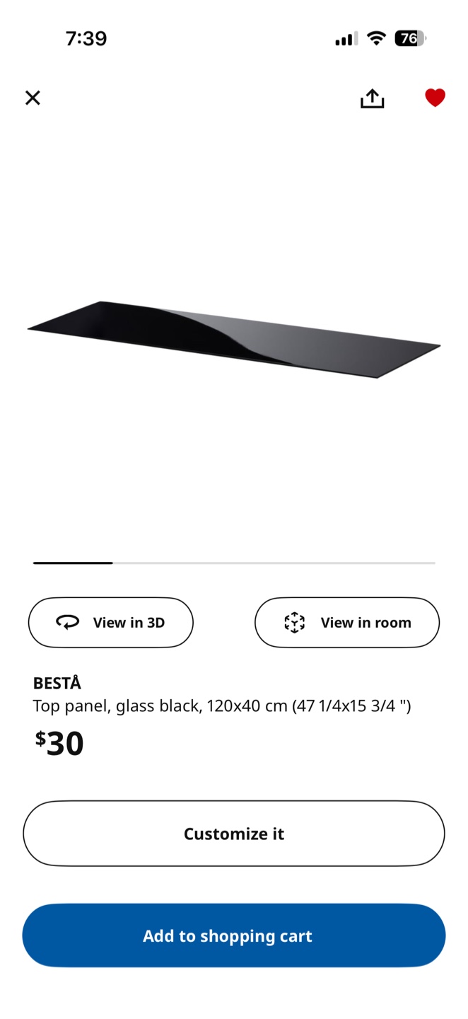 NEW IKEA BESTA Top Panel - Glass Black