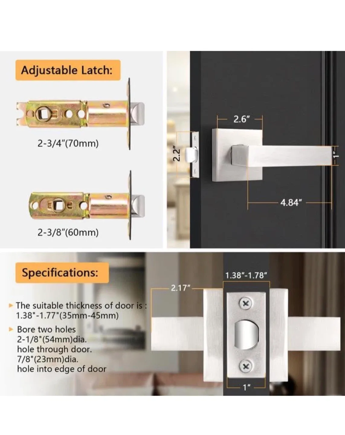 Probrico Square Passage Door Lock - Satin Nickel image indicator(3)