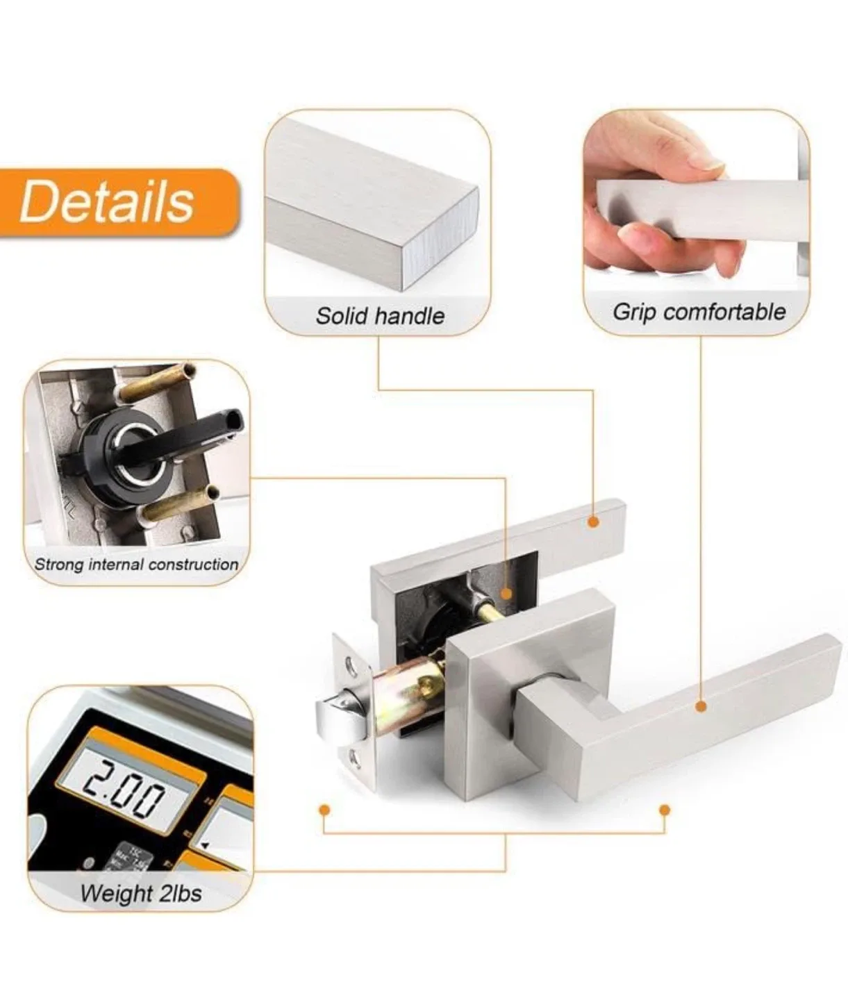 Probrico Square Passage Door Lock - Satin Nickel image indicator(6)