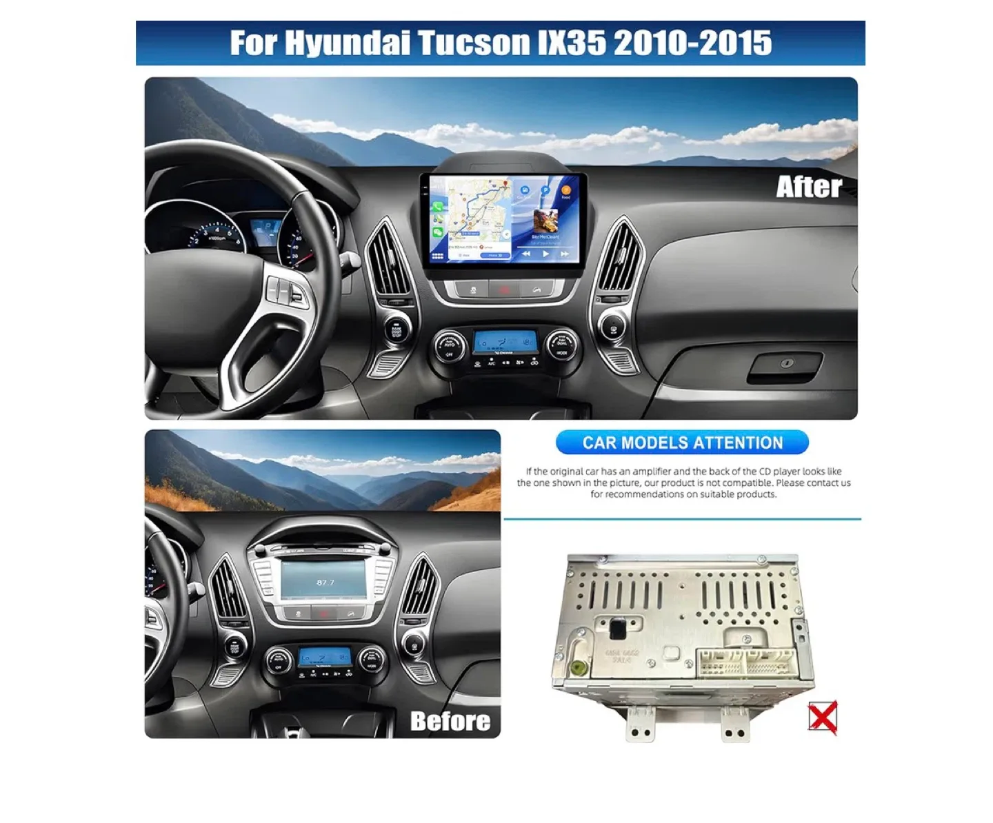 Hyundai Tucson IX35 Car Radio w/ Wireless CarPlay image indicator(2)