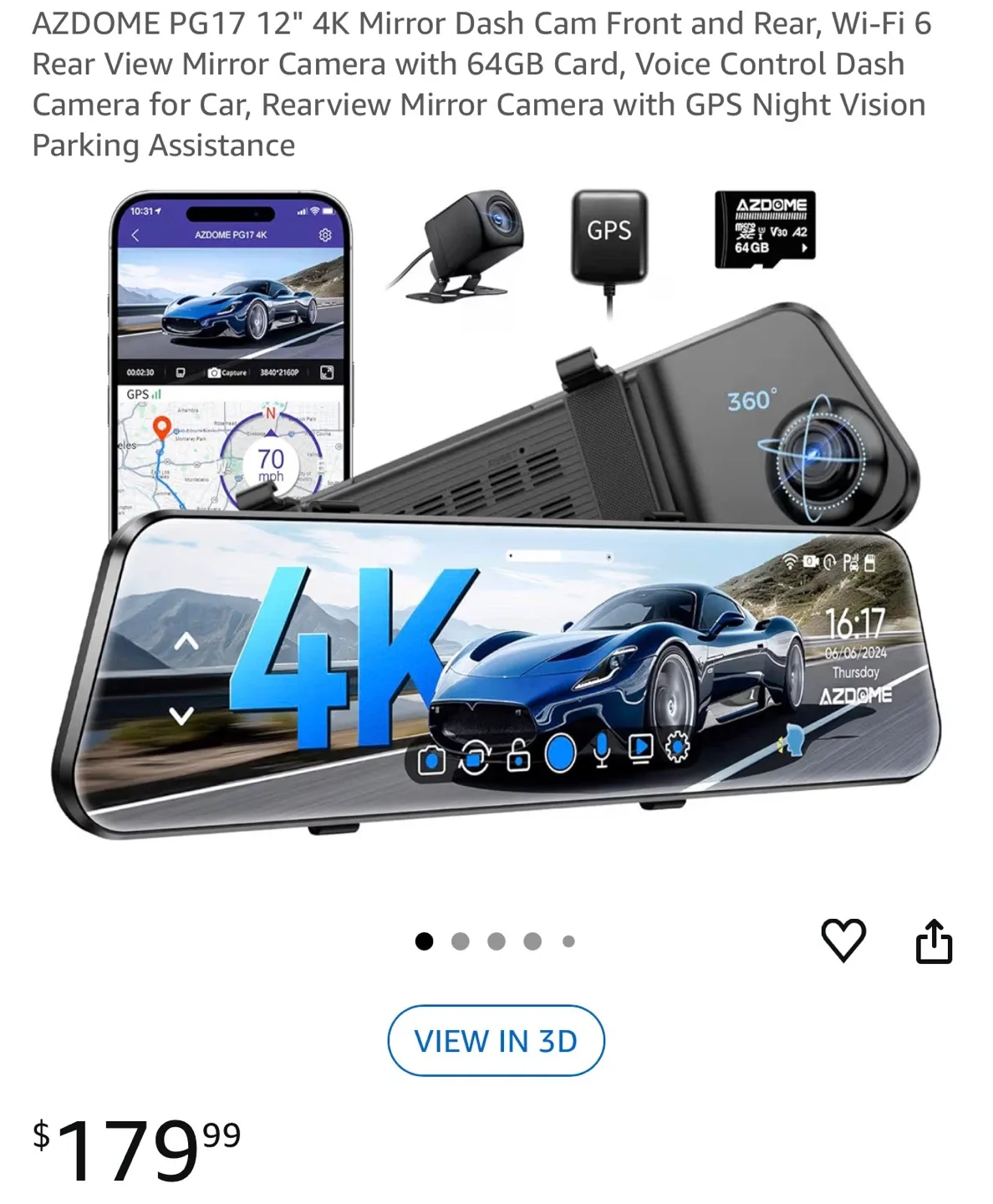 AZDOME PG17 12" 4K Dash Cam - Like New!