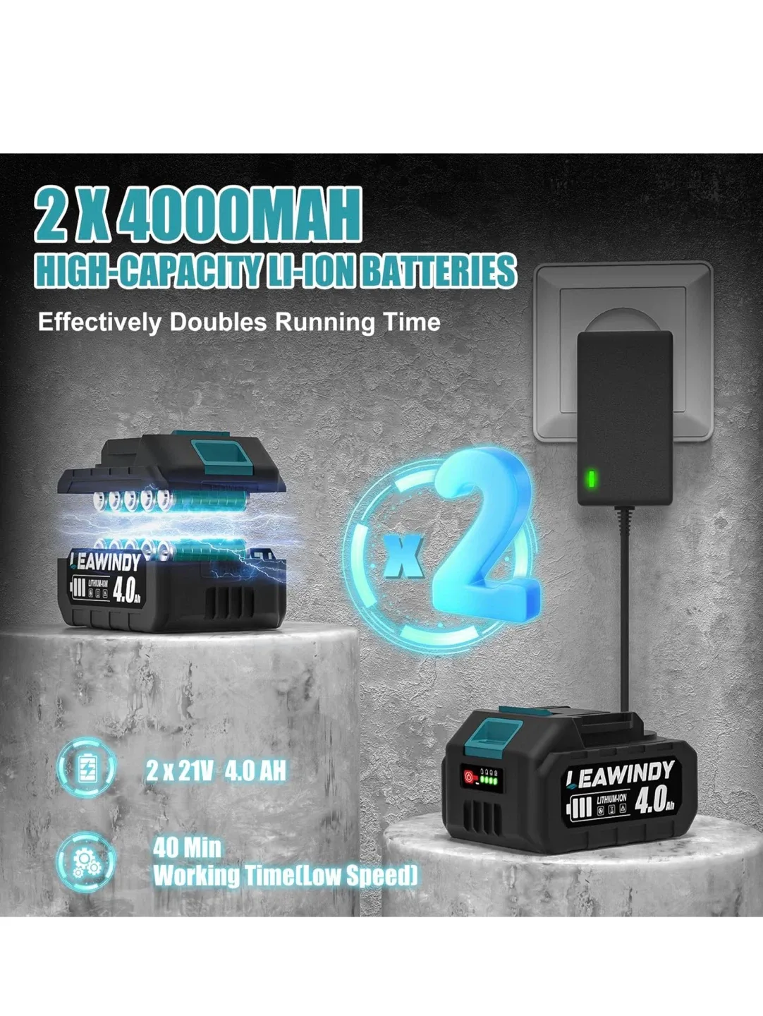 LEAWINDY Cordless Leaf Blower - 6 Speed, 2 x 4.0Ah Batteries image indicator(4)