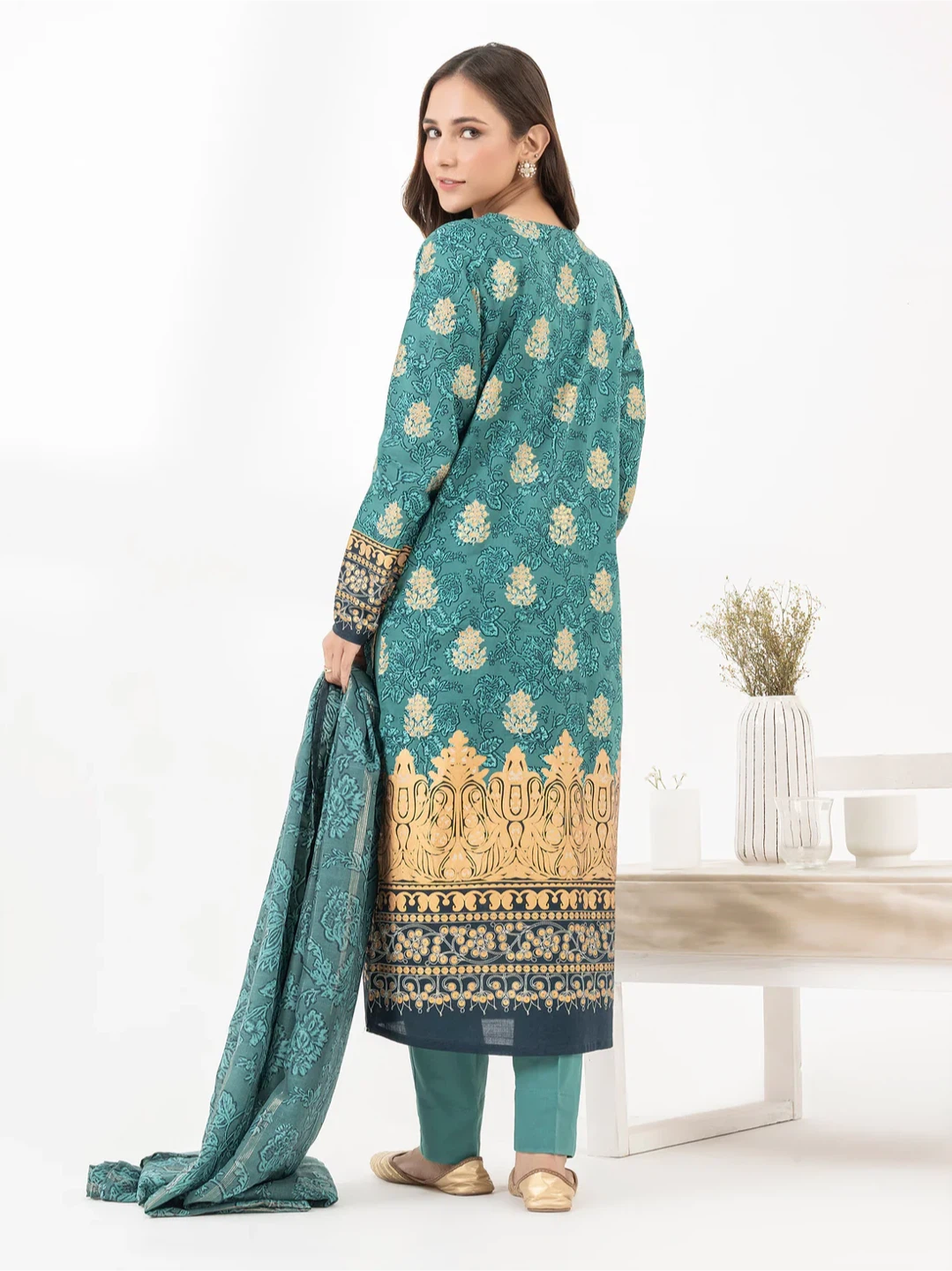 Teal Printed Kurti Shalwar Kameez - photo 2