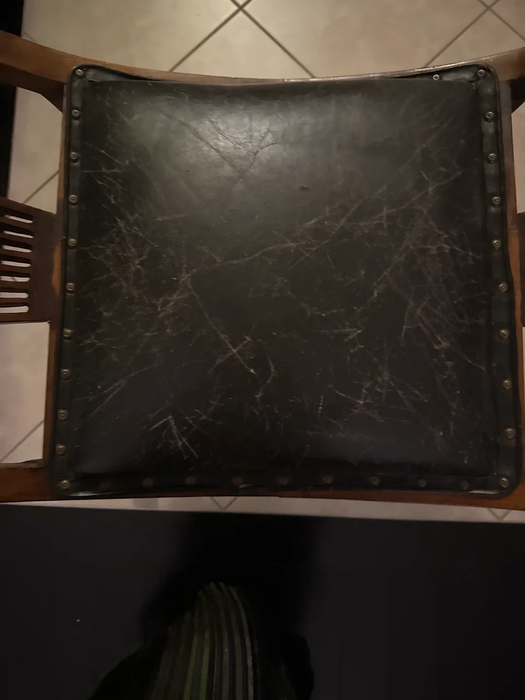 Wooden Bench with Black Leather Seat image indicator(2)