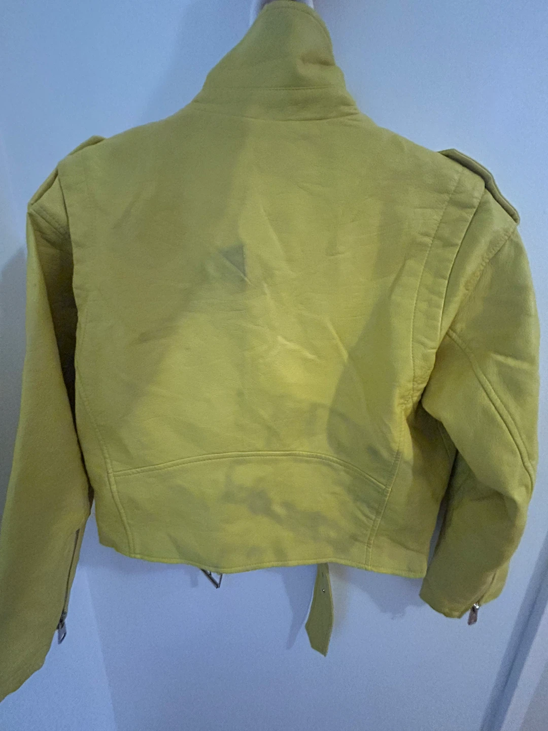 Zara Yellow Faux Leather Biker Jacket - Size L - photo 2