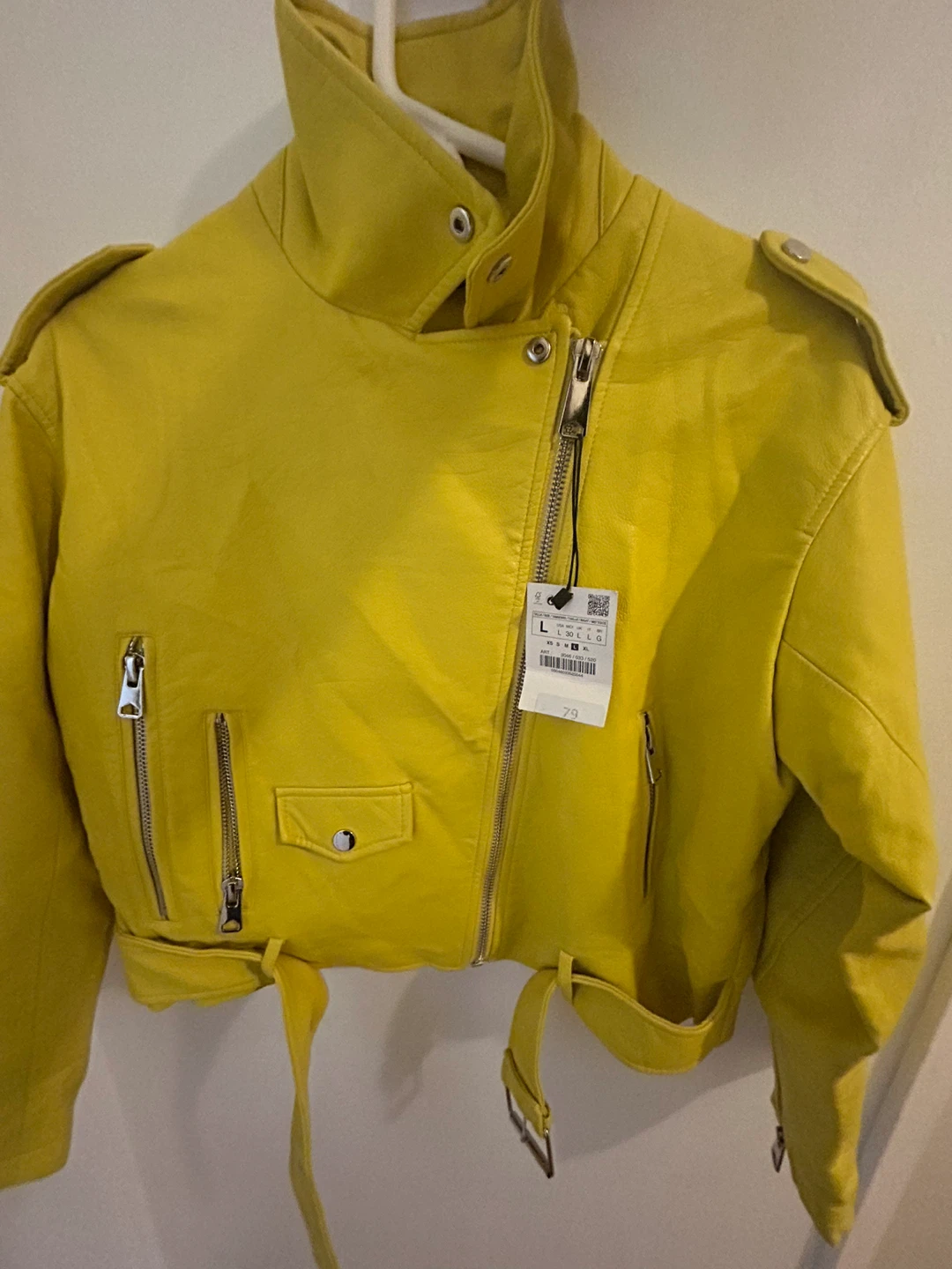 Zara Yellow Faux Leather Biker Jacket - Size L