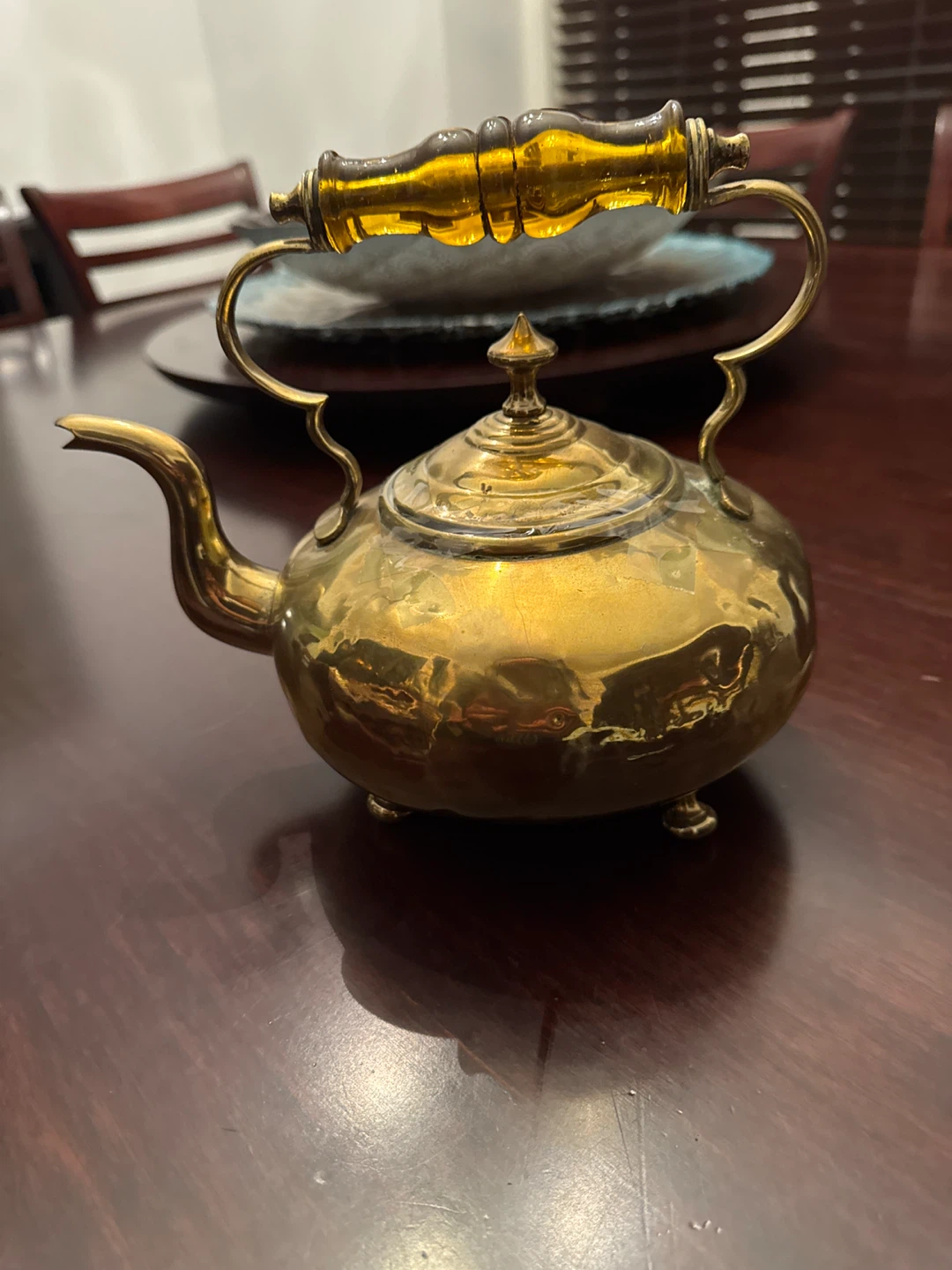 Vintage Brass Teapot with Amber Handle