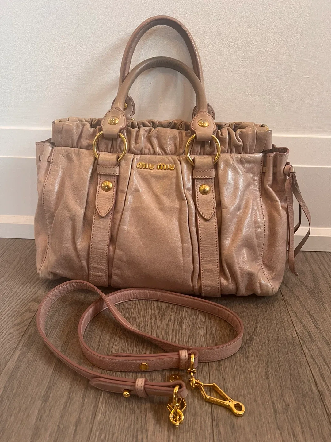 Miu Miu Leather Handbag 2 Way Vitello Lux Ruffle