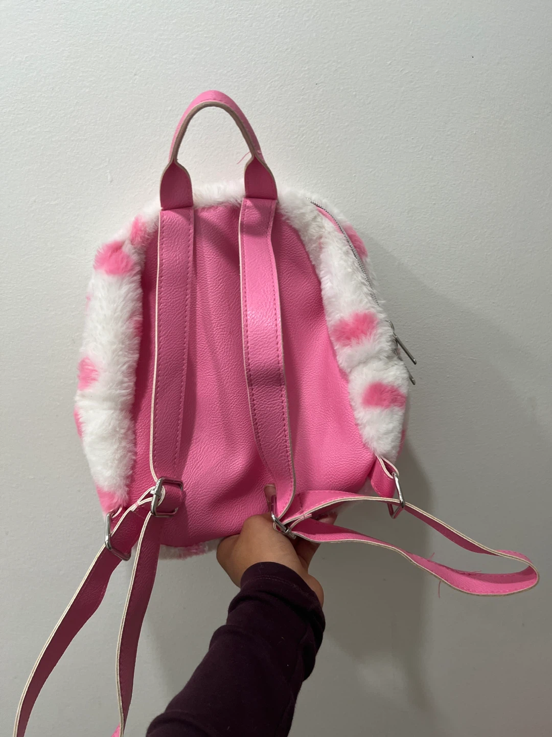 Pink & White Furry Mini Backpack - photo 2