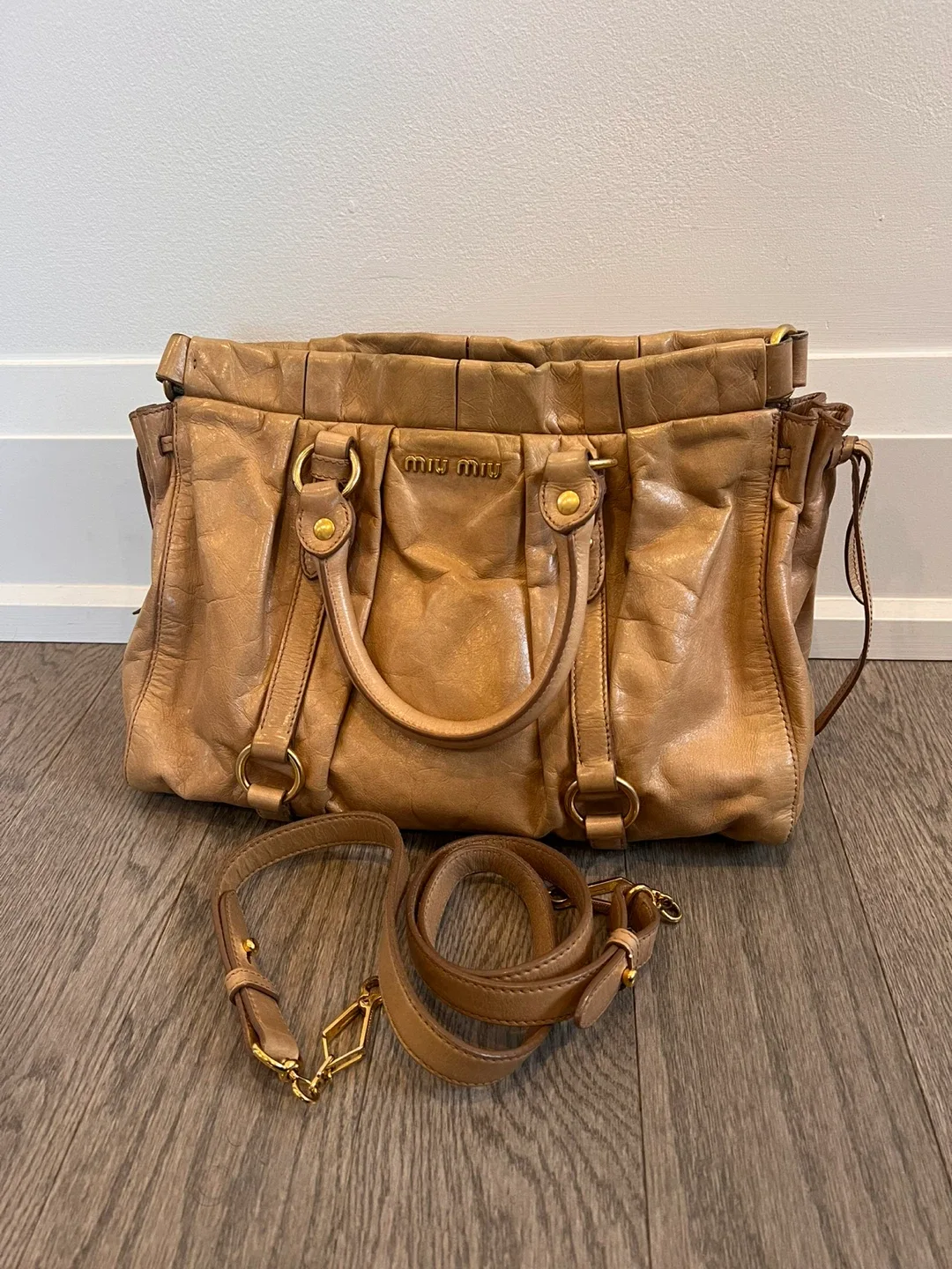 Miu Miu Leather Handbag 2 Way Vitello Lux Ruffle