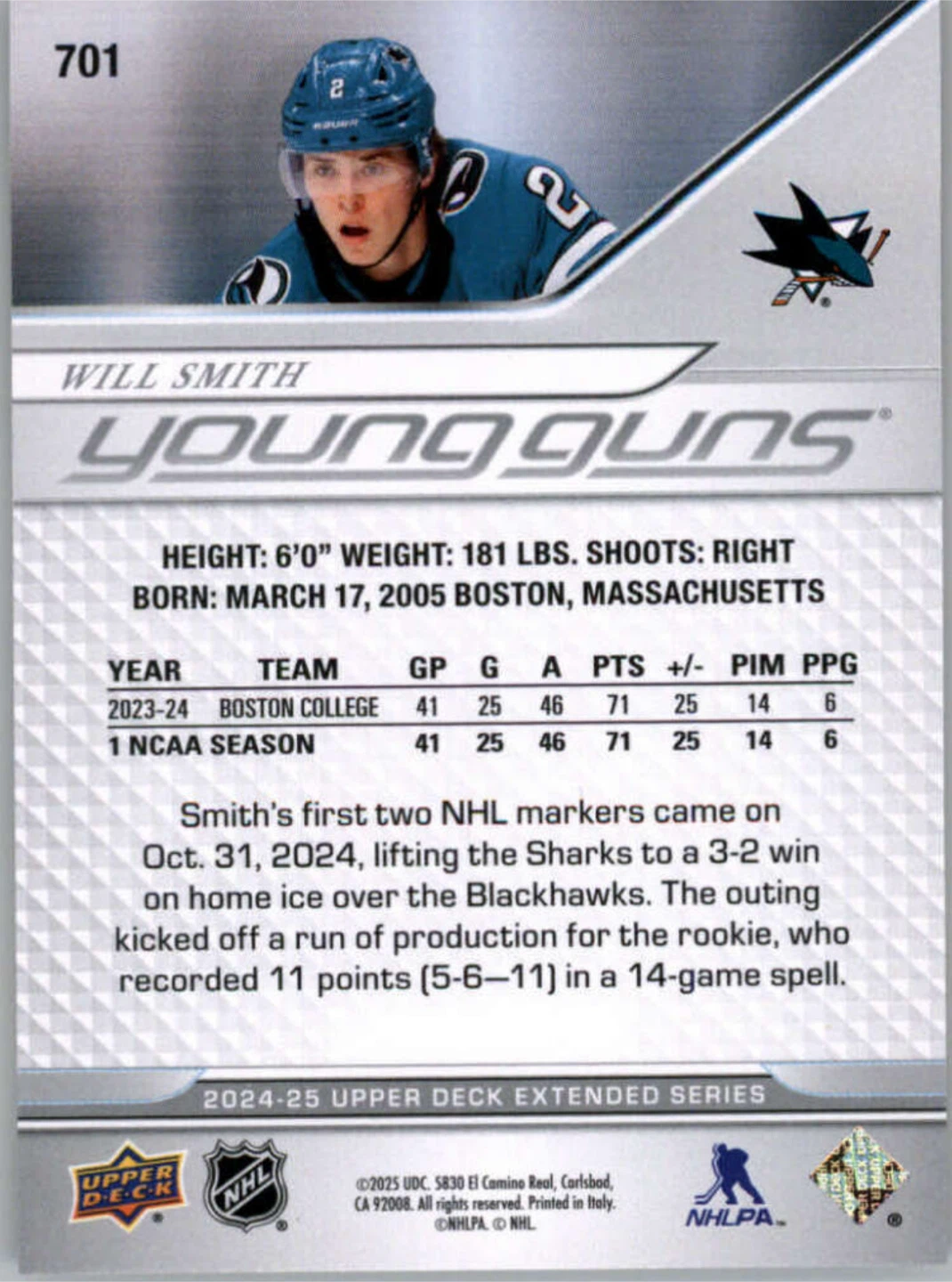 Will Smith Young Guns Hockey Card - photo 2