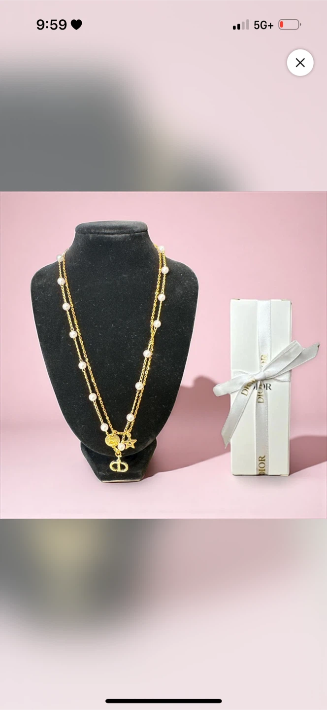 GWP New Dior Gold & Pearl Necklace with Box