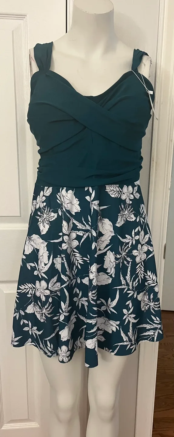 Summer Mae 18W Green Floral Swim Dress and shorts image indicator(4)