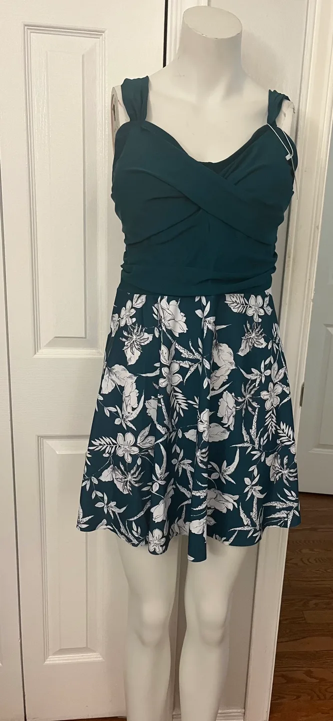 Summer Mae 18W Green Floral Swim Dress and shorts image indicator(5)