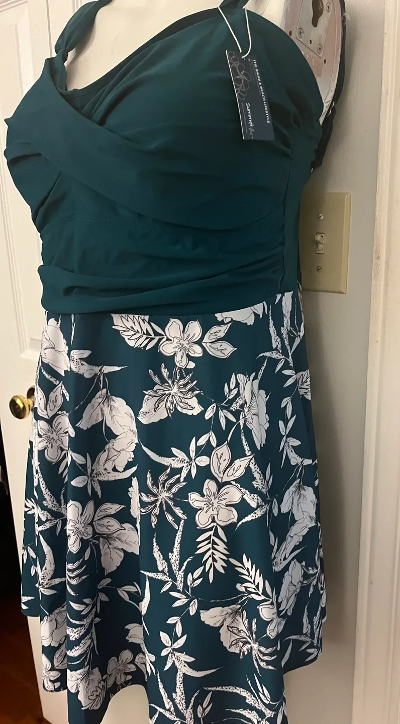 Summer Mae 18W Green Floral Swim Dress and shorts image indicator(8)