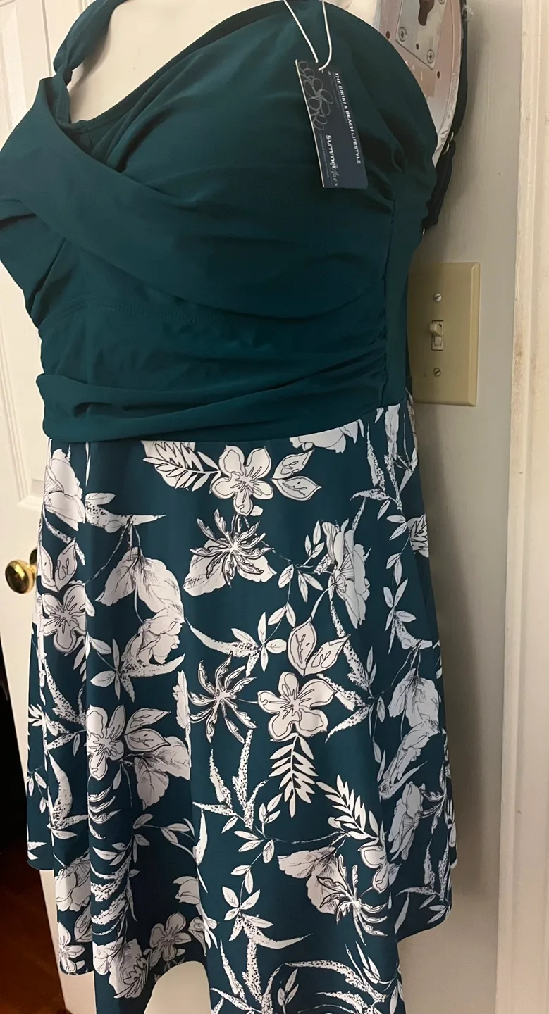 Summer Mae 18W Green Floral Swim Dress and shorts image indicator(9)