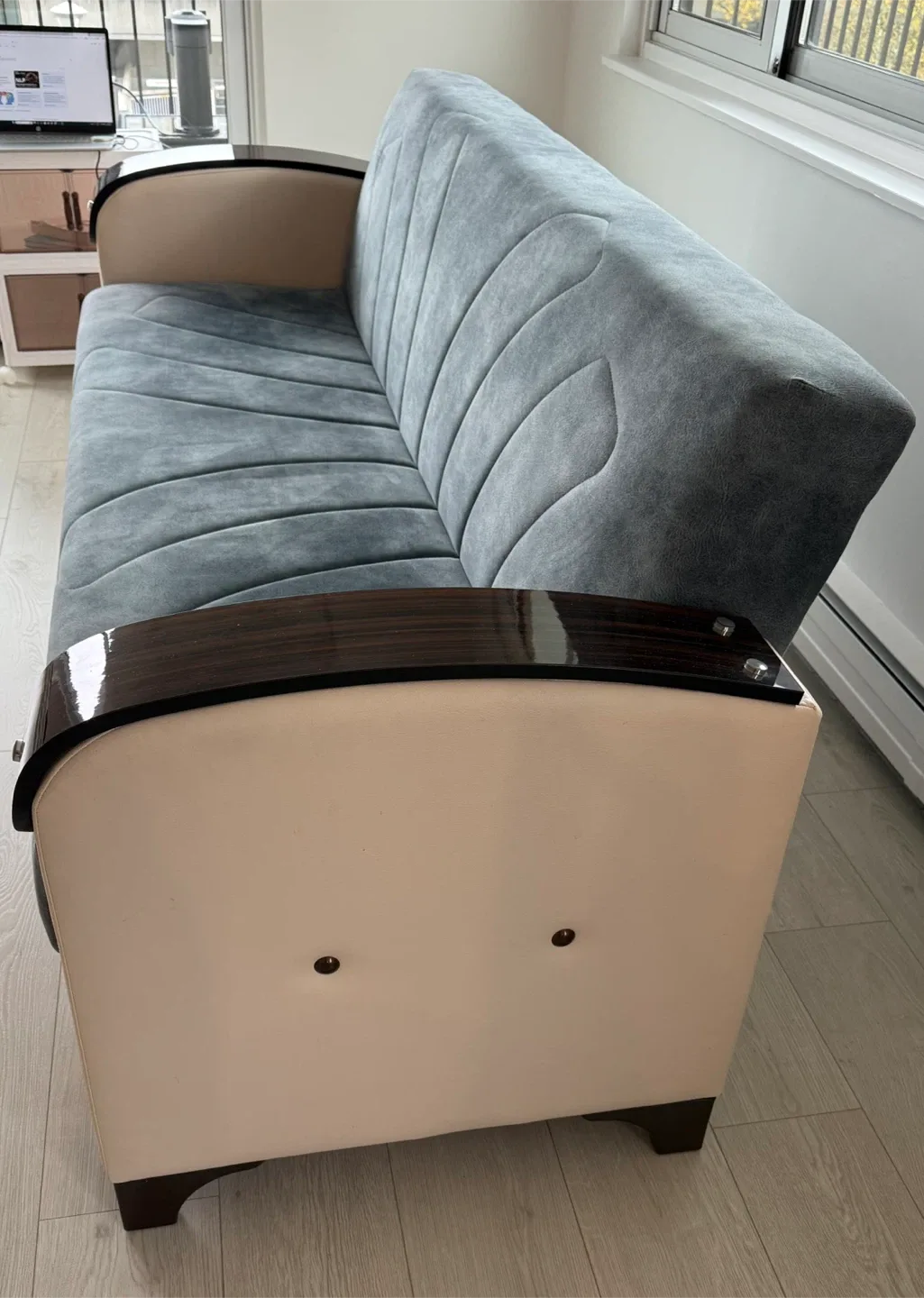 Blue & Beige Sofa with Storage image indicator(2)