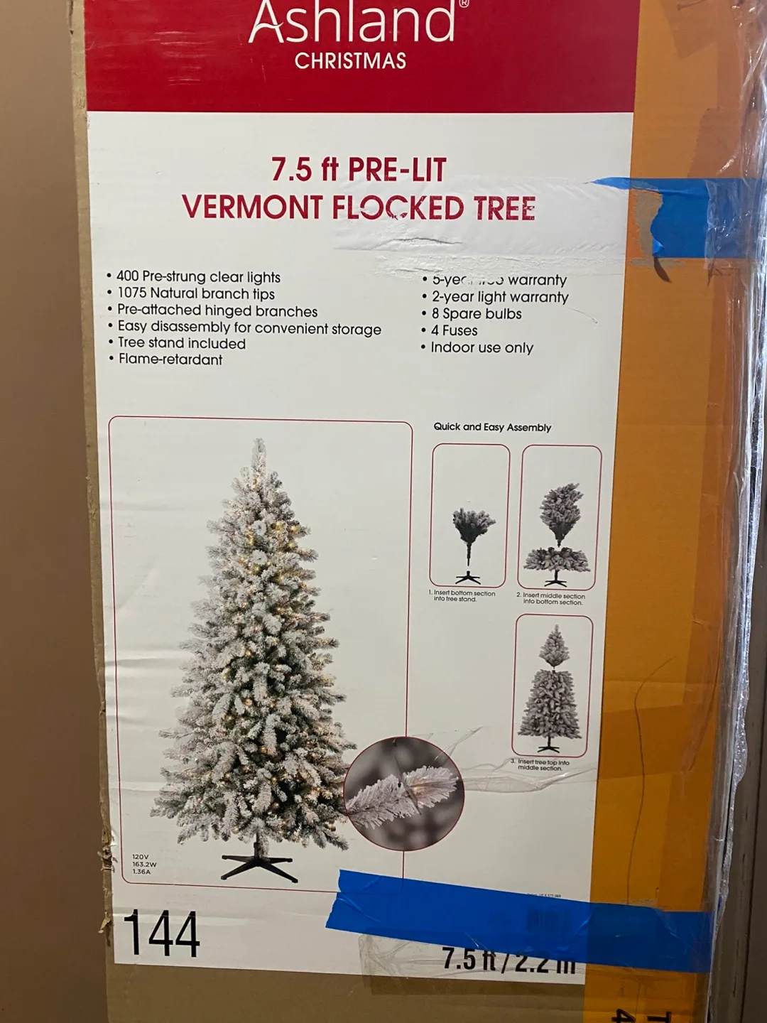 Ashland 7.5 ft Pre-Lit Vermont Flocked Tree image indicator(2)