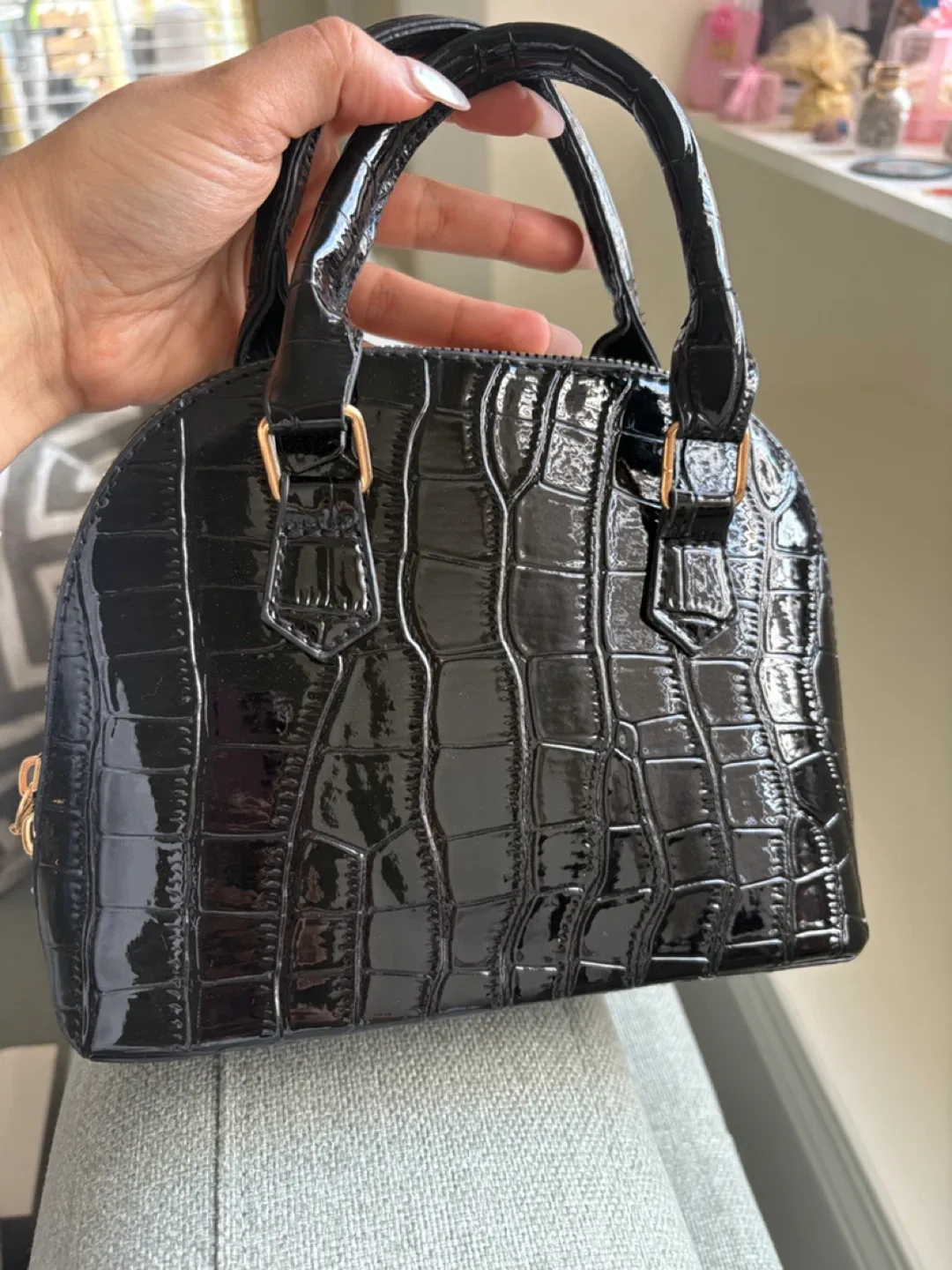 Black Croc Embossed Dome Bag image indicator(3)