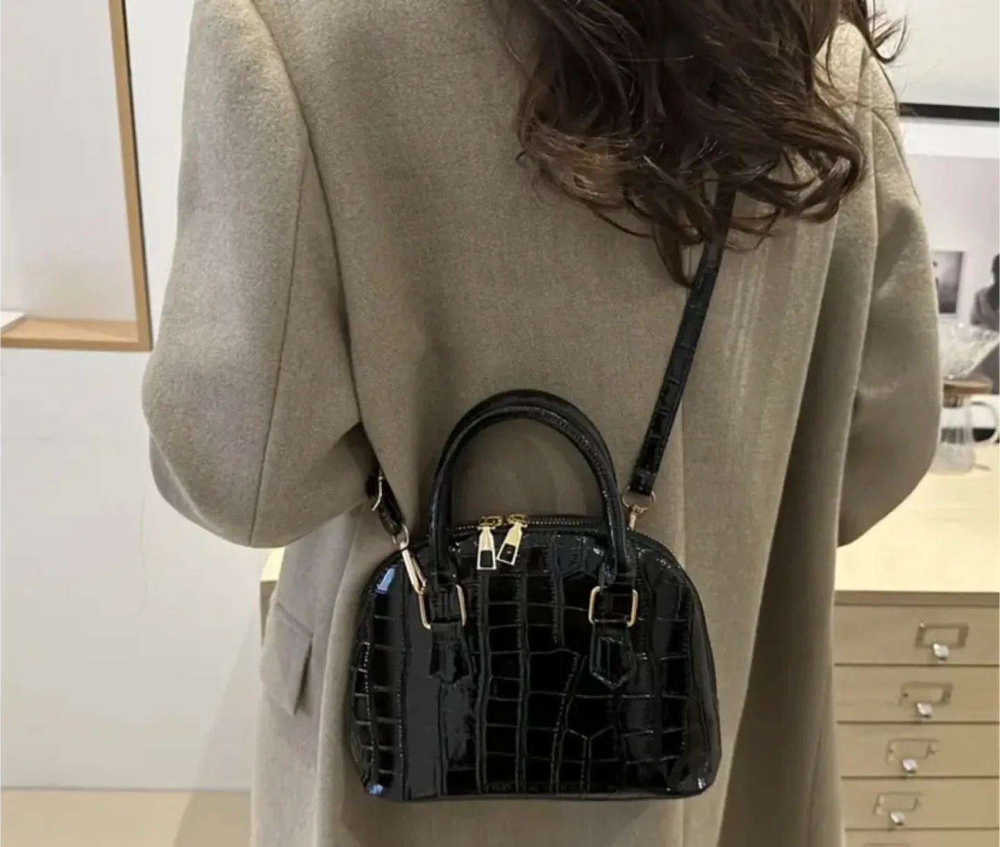 Black Croc Embossed Dome Bag image indicator(2)