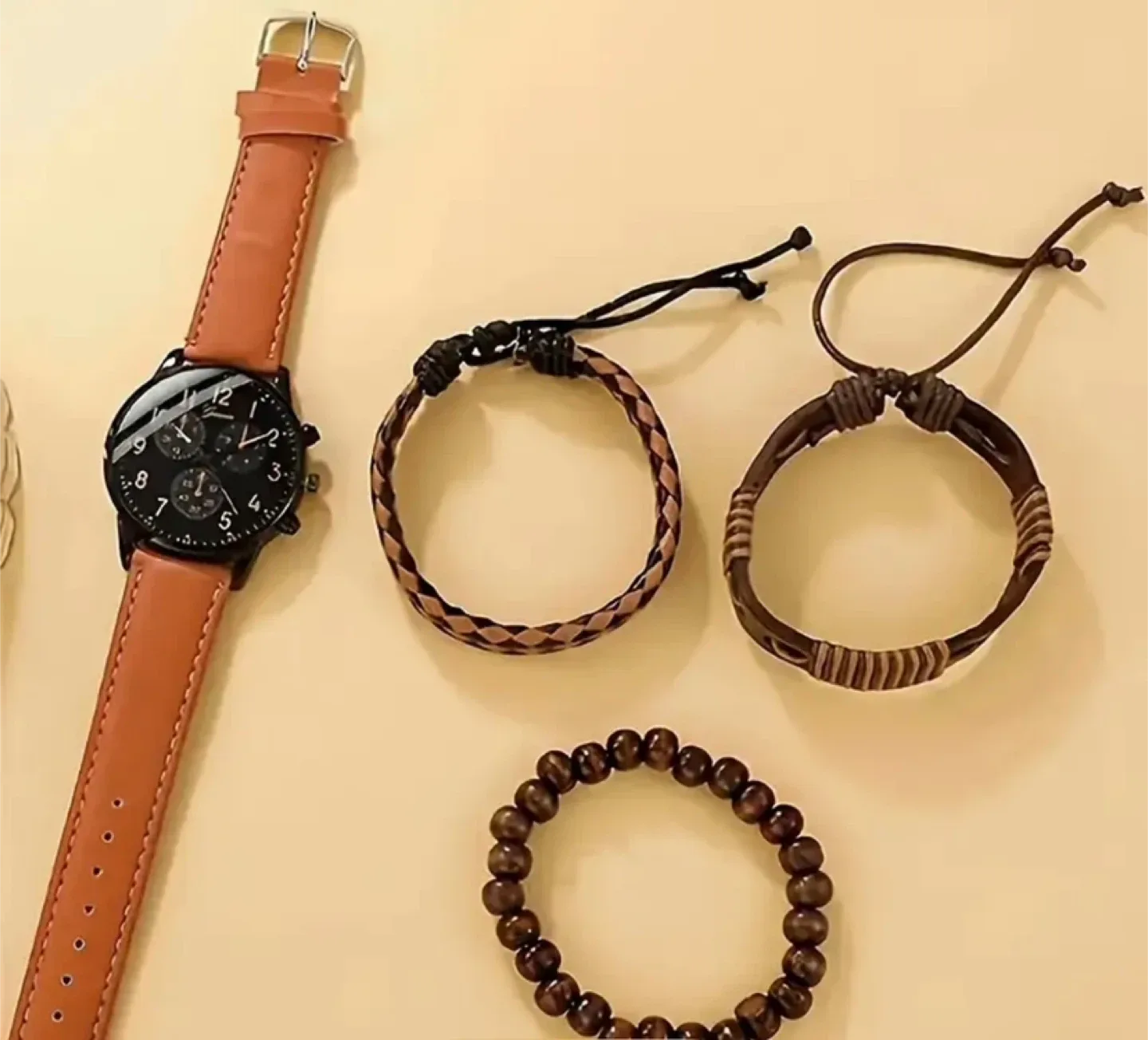 Geneva Men's Black Dial Brown Leather Band Watch image indicator(2)