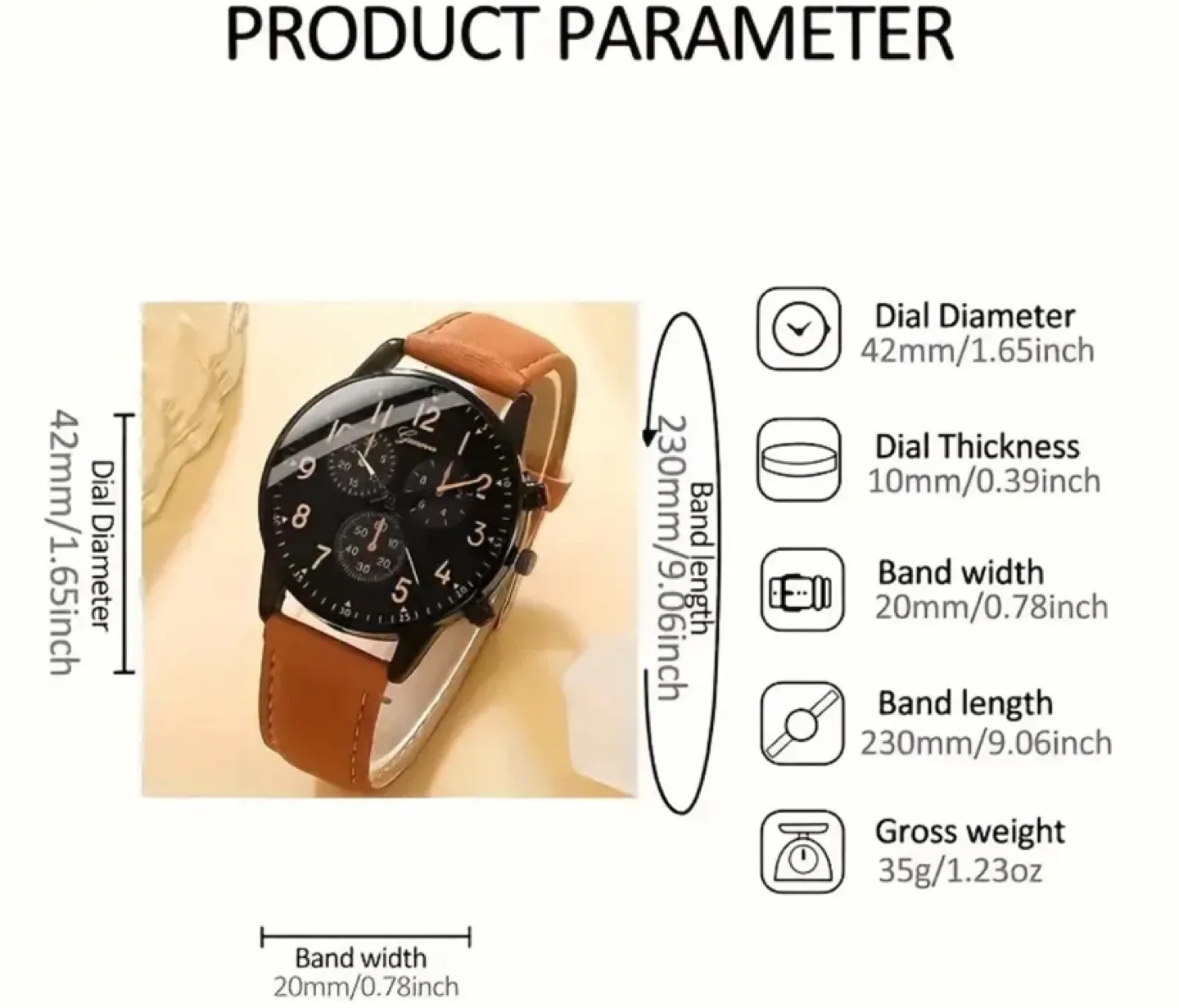 Geneva Men's Black Dial Brown Leather Band Watch image indicator(3)