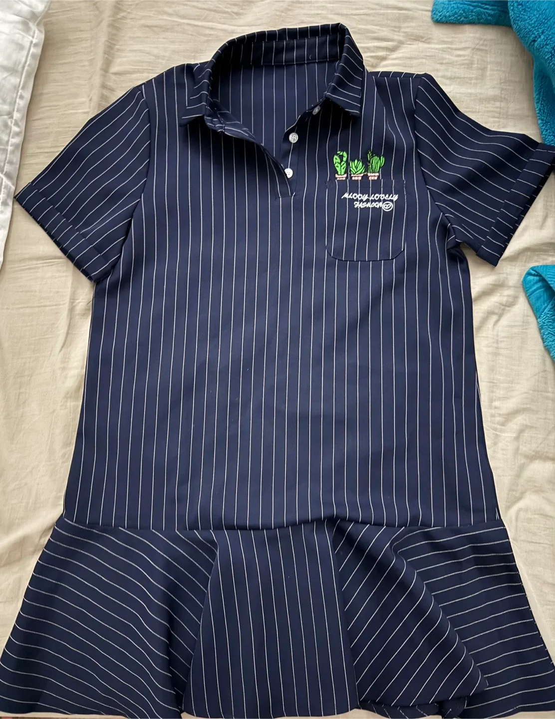 Navy Striped Dress with Cactus Detail