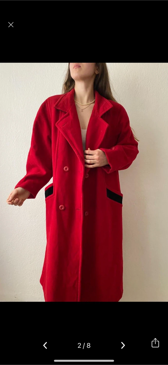 Red Wool Blend Double Breasted Coat - photo 3
