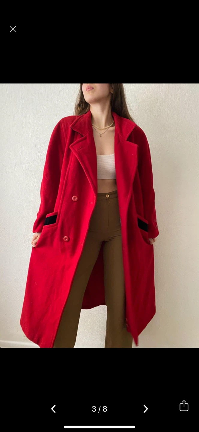 Red Wool Blend Double Breasted Coat - photo 5