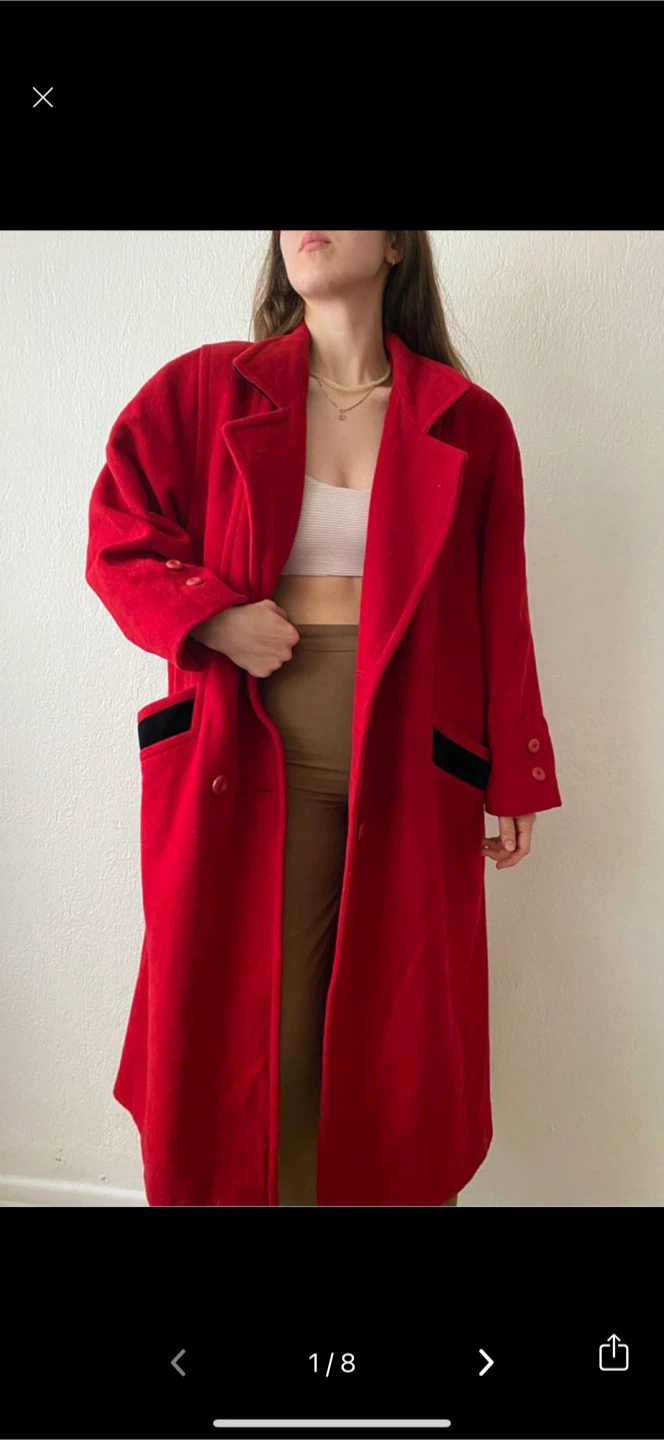 Red Wool Blend Double Breasted Coat