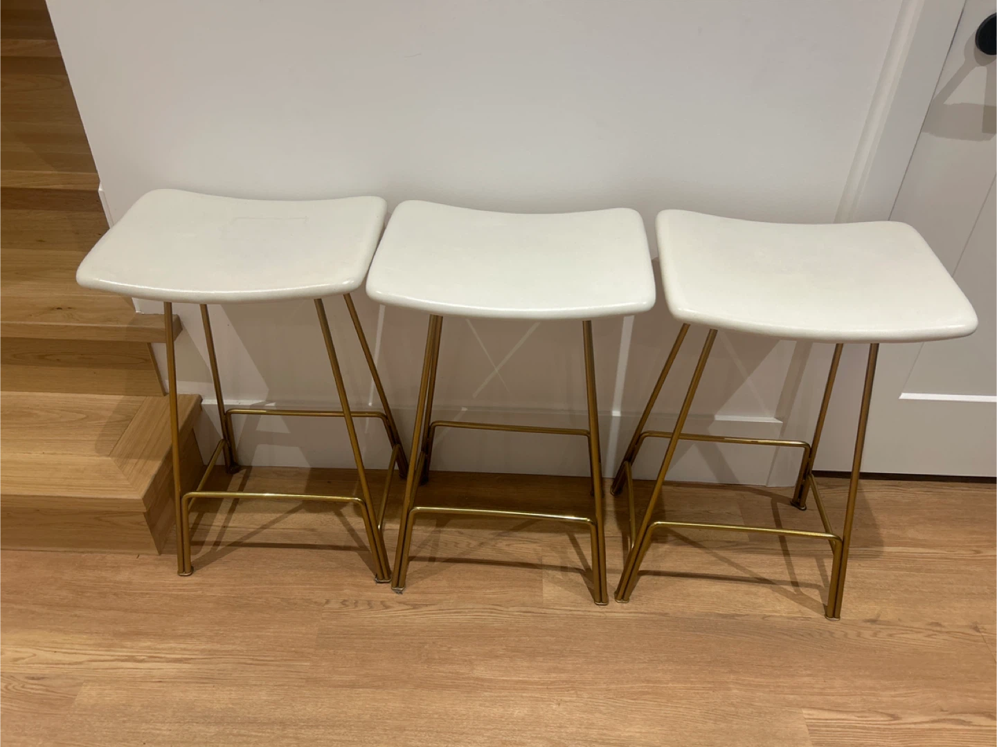 Set of 3 White and Gold Bar Stools