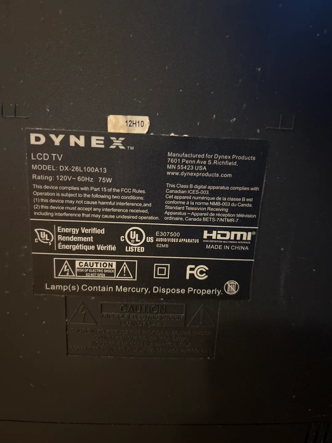 DYNEX 26" LCD TV - Model DX-26L100A13 image indicator(3)