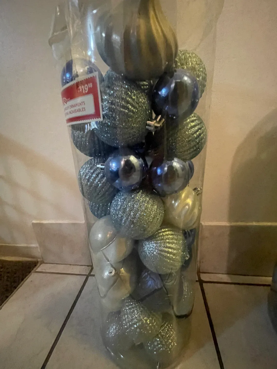 Silver and blue Christmas ornaments with container image indicator(5)