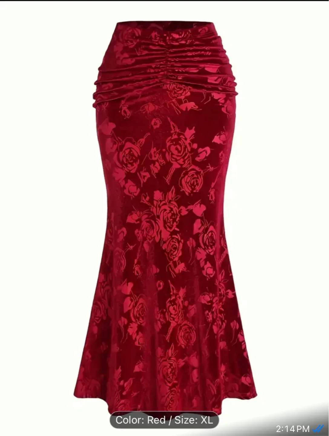 Red Floral Velvet Skirt - Size XL