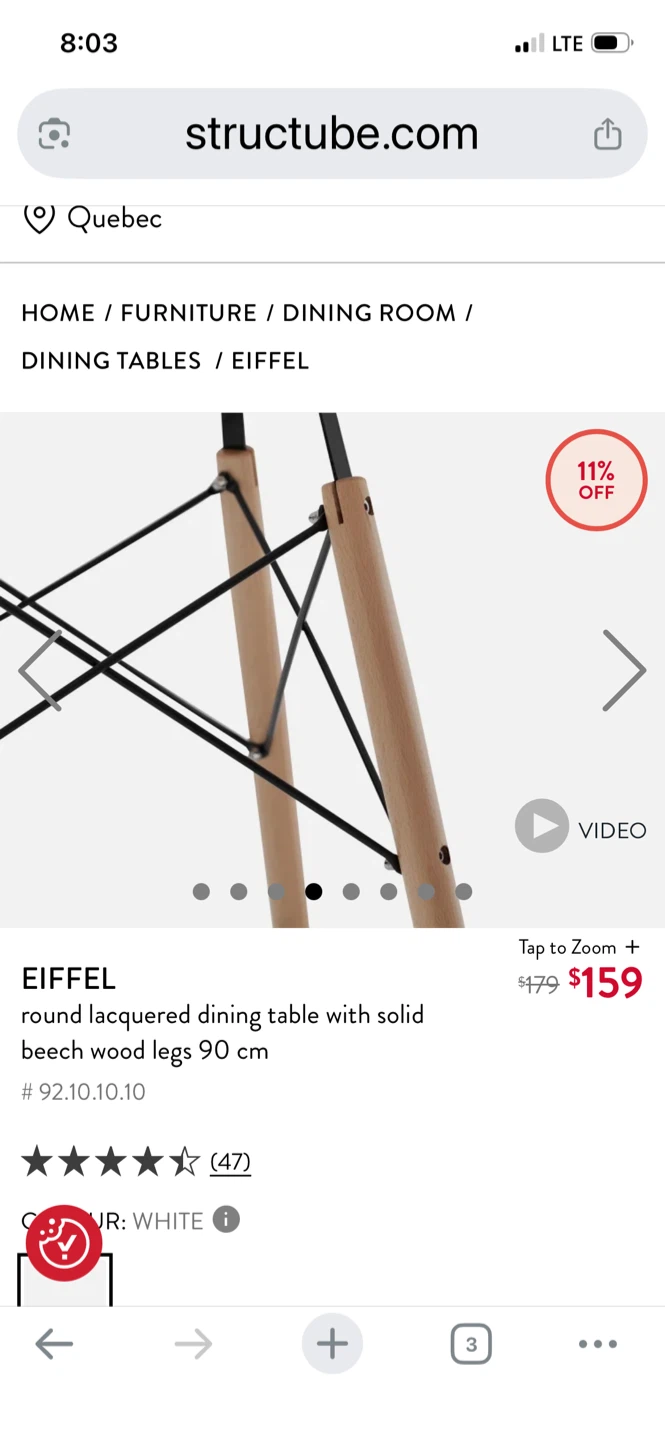 Structube Eiffel Round Dining Table - White - photo 3