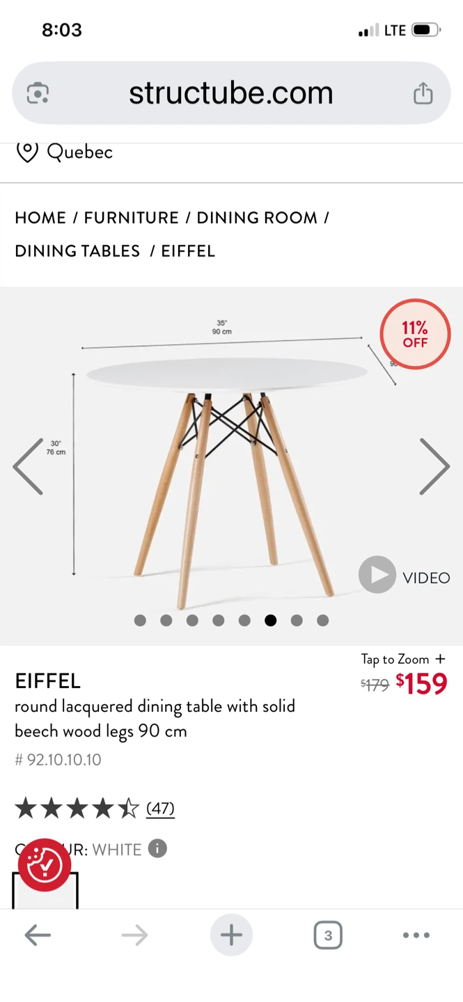 Structube Eiffel Round Dining Table - White