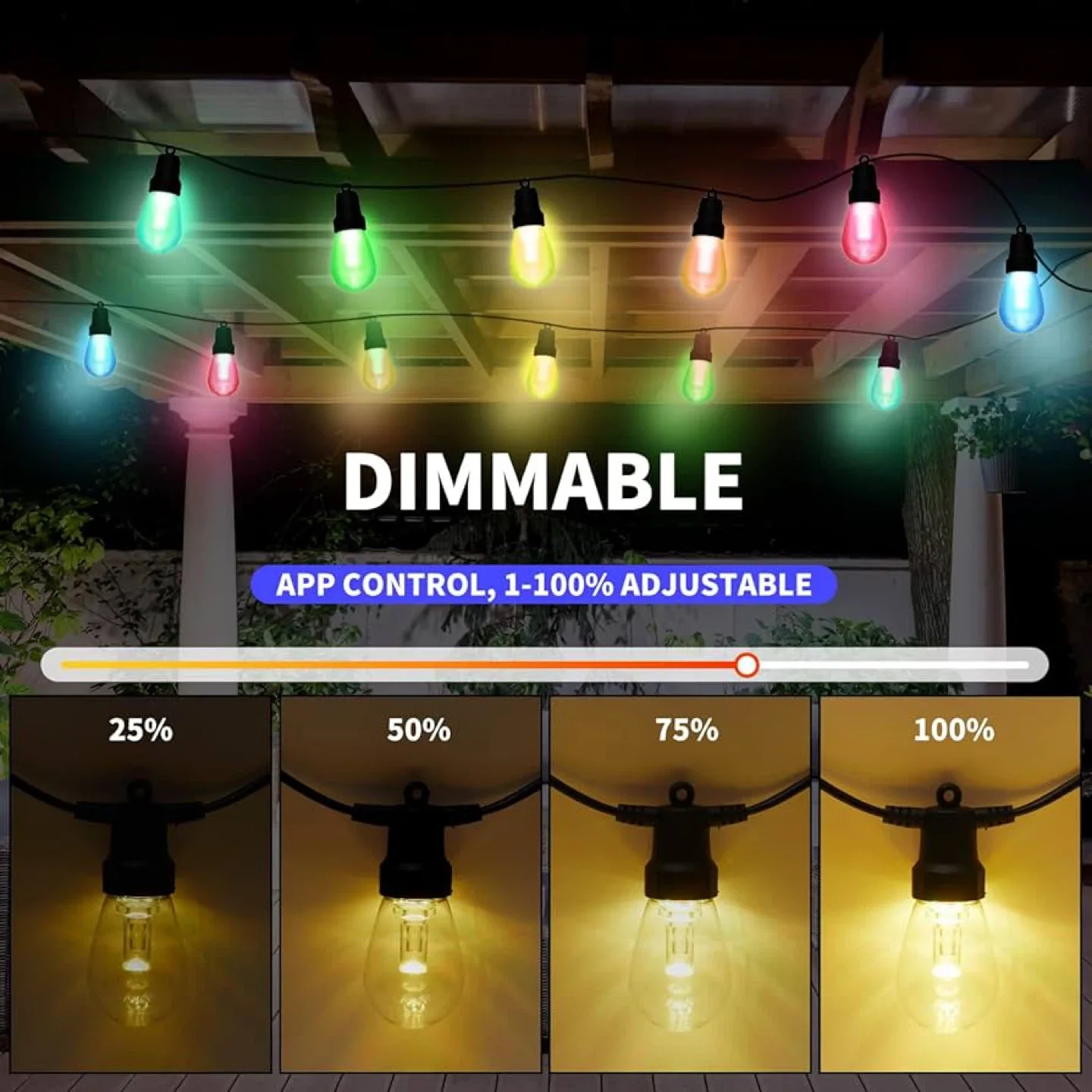 RGBW 100ft Outdoor String Lights - Dimmable image indicator(4)