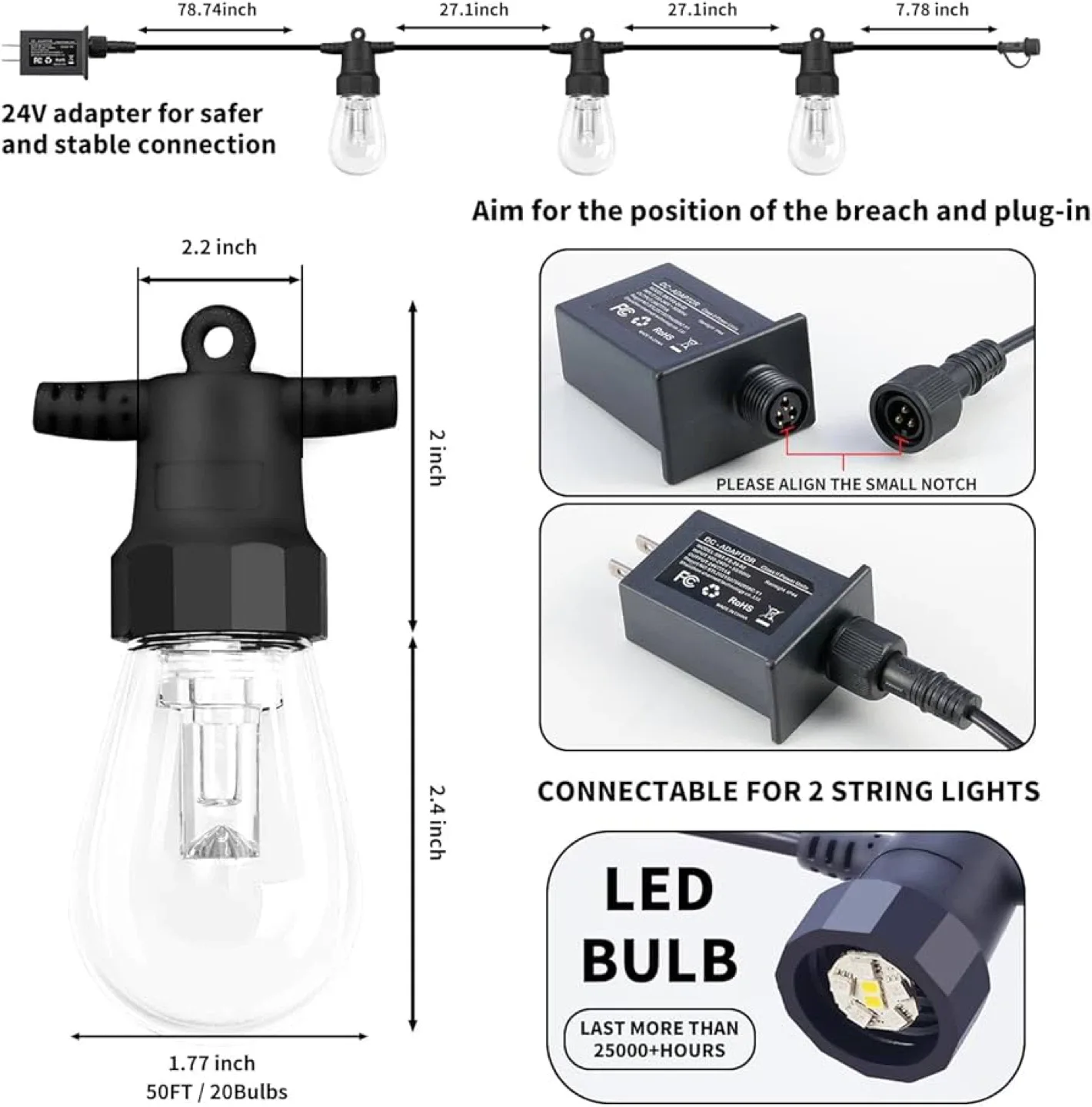 RGBW 100ft Outdoor String Lights - Dimmable image indicator(3)