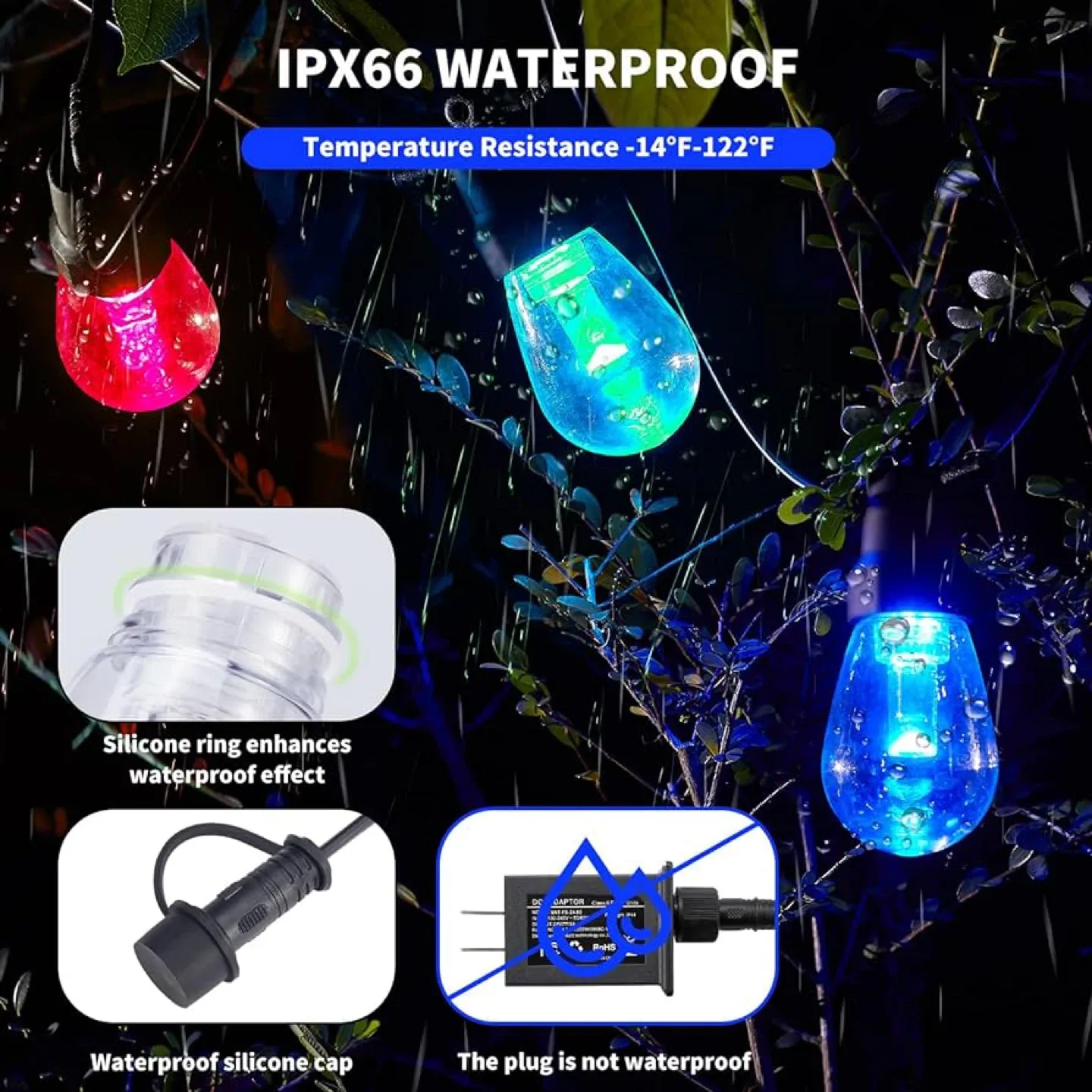 RGBW 100ft Outdoor String Lights - Dimmable image indicator(6)