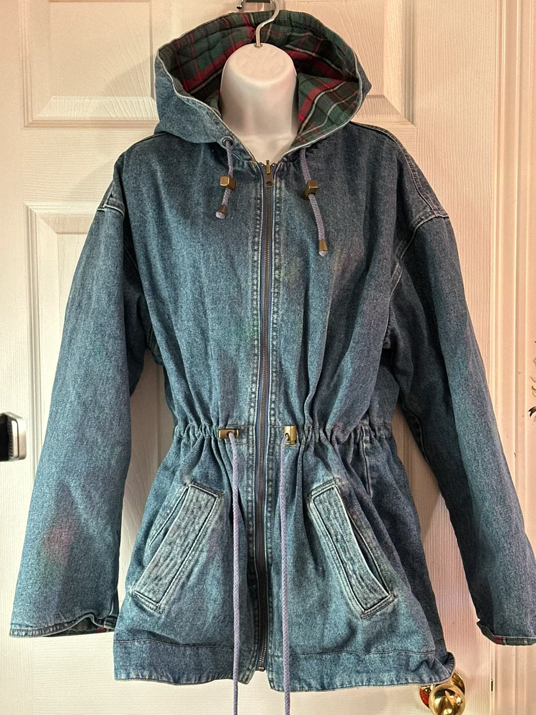 Denim Hooded Jacket with Plaid Lining thumbnail