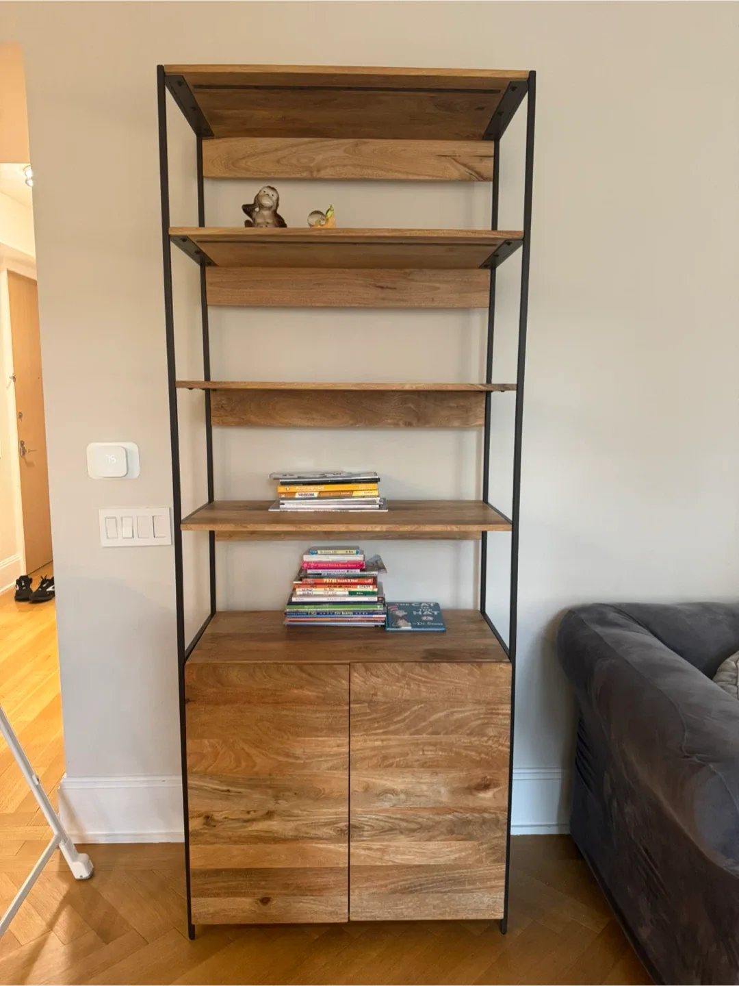 West Elm Raw Mango Bookshelf with Closed Storage image indicator(2)