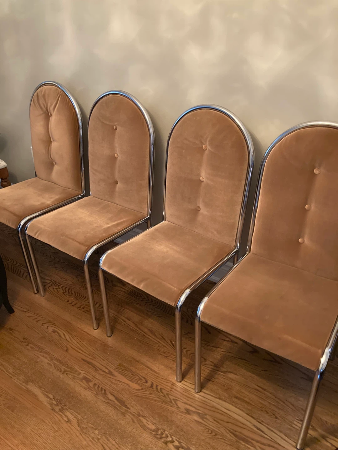Set of 4 Brown Velvet Dining Chairs
