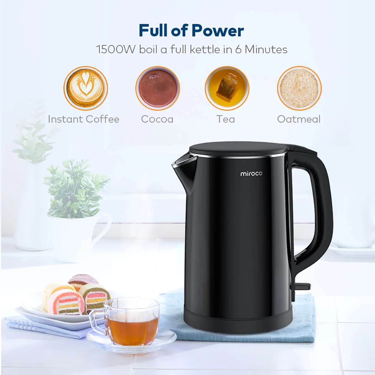 Miroco 1.5L Electric Kettle - Black