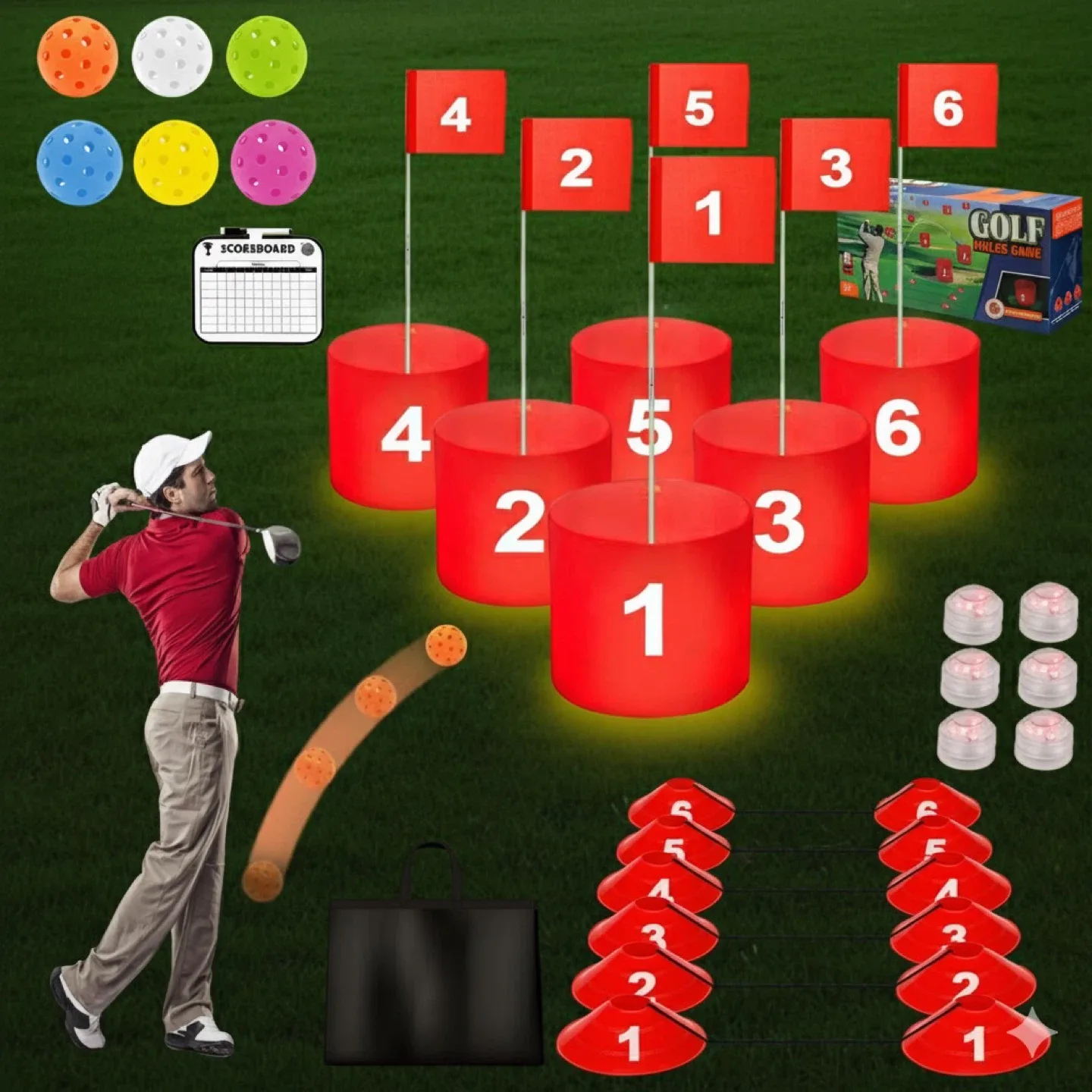 Golf Game Bucket Set 6, Led Lights, Scoreboard,Golf Practice thumbnail