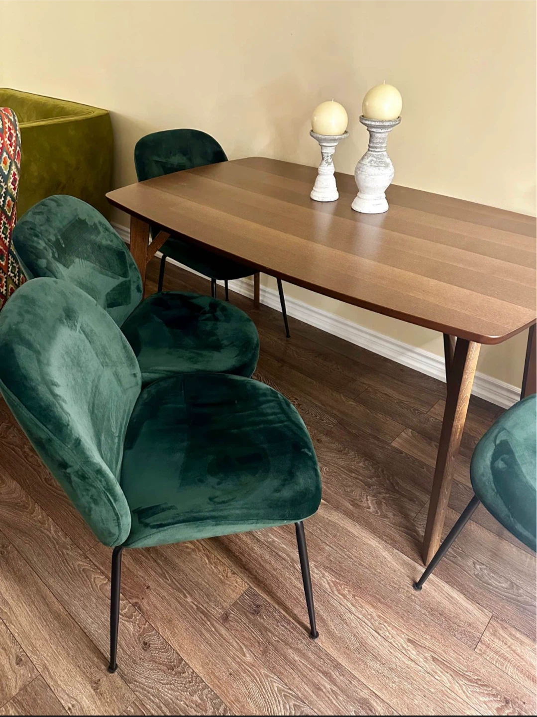 Dining table and Green Velvet Dining Chairs - Set of 4 - photo 2